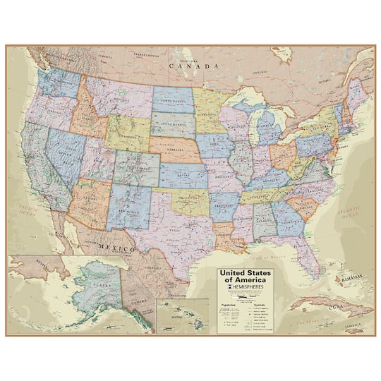 Hemispheres Boardroom Series United States Laminated Wall Map